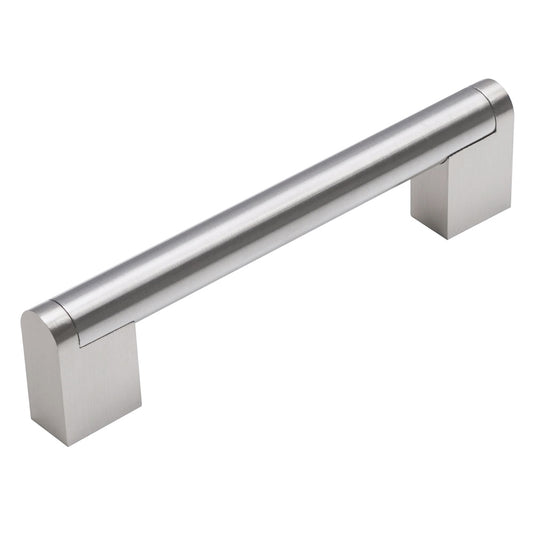 Close-up of satin nickel cabinet bar pull handle showing smooth finish and quality