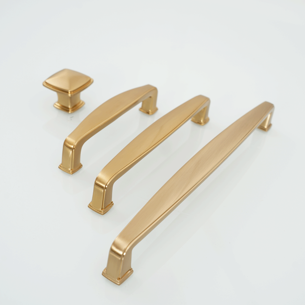 Durable zinc alloy brushed champagne bronze cabinet handles.