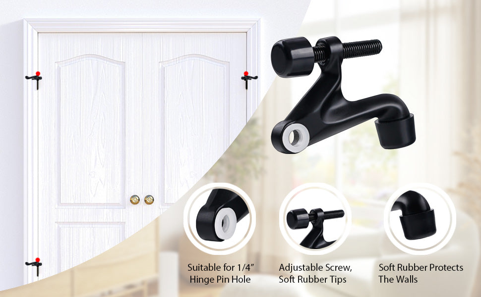 Hinge Pin Door Stop – Adjustable Zinc Heavy Duty Door Stopper 2-Pack