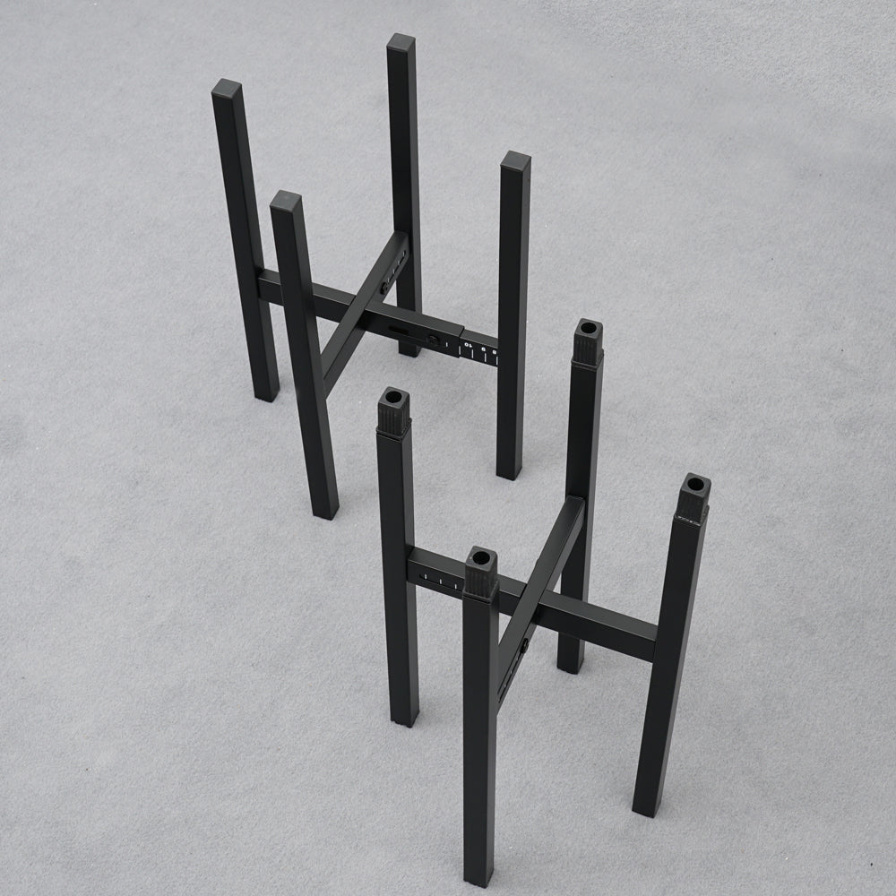Black 2-tier plant stand separated into two individual stands, versatile design for indoor or outdoor use.