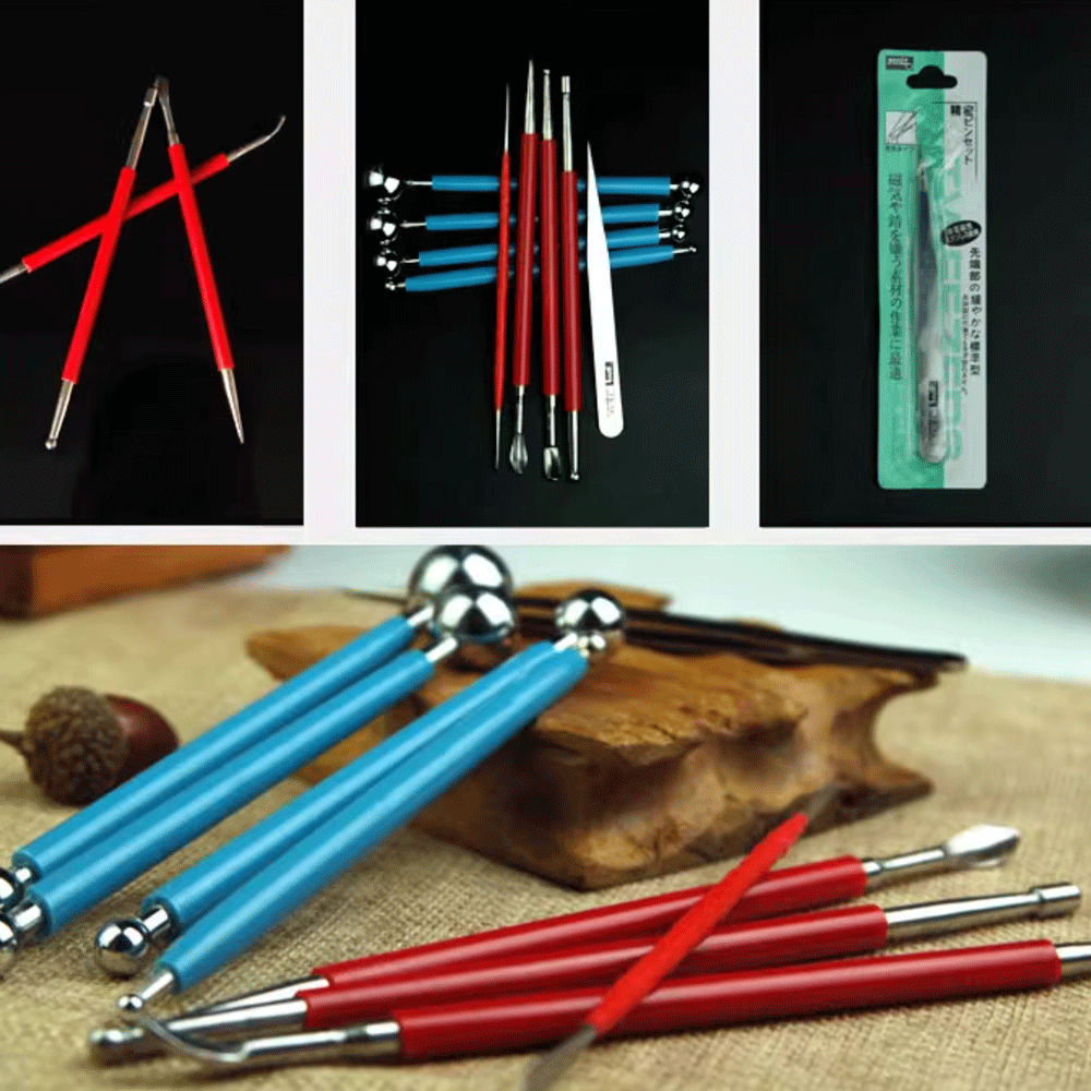 Detailed shot of the sculpting tools’ blades in the Multi-Purpose set, designed for smooth cutting in sugar art and clay projects