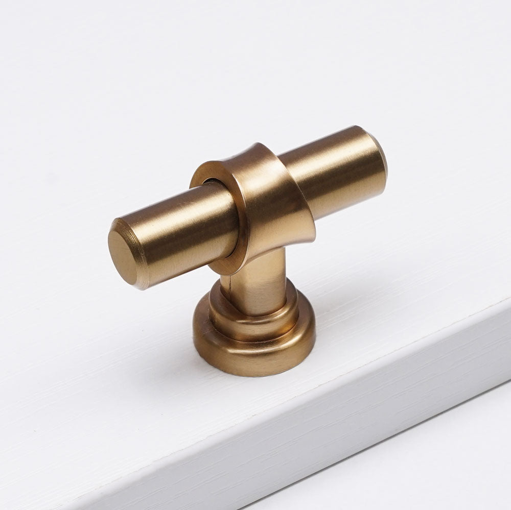 Champagne bronze T-bar cabinet handle showcasing sleek design and modern elegance for kitchen or bathroom use.