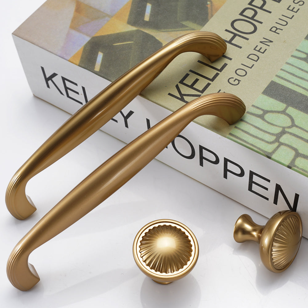 Gold Drawer Pulls and Knobs 10 Pack - Complete set of modern zinc alloy handles displayed together