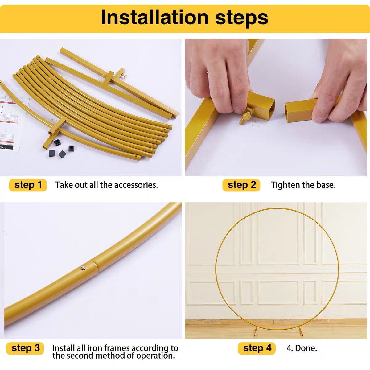 Metal Round Wedding Arch Backdrop Stand – Gold Circle Flower Frame for Party & Event Decoration (59" 71" 79" 87")