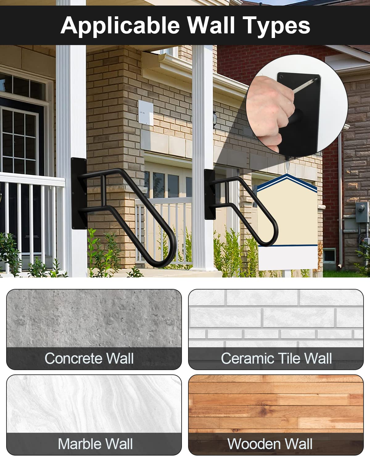 Easy-install outdoor stair hand railings with durable metal construction