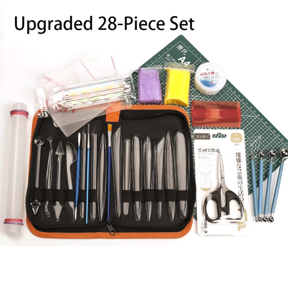 Multi-Purpose Carving Knives Sculpting Tools arranged with a ball of clay and sugar paste, illustrating dual use for DIY sugar and clay crafts