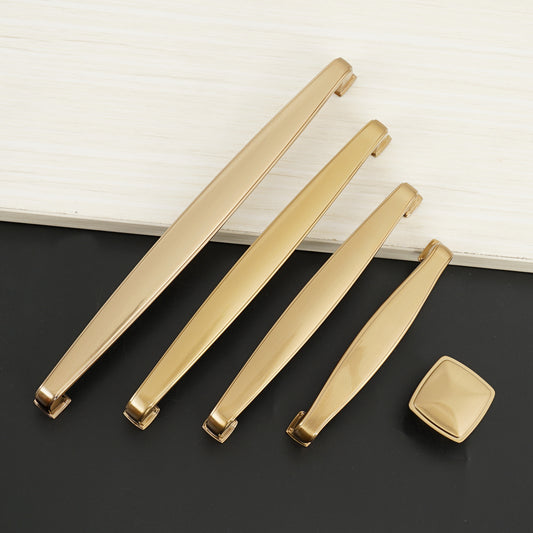 Full set of brushed champagne bronze cabinet pull handles in different sizes.