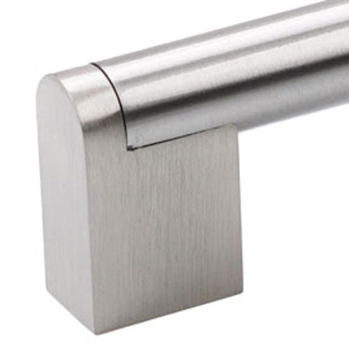 Modern kitchen with satin nickel cabinet bar pull handles on drawers and cabinets