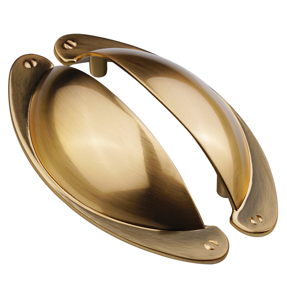 Side angle view of half round drawer pull handles with smooth finish