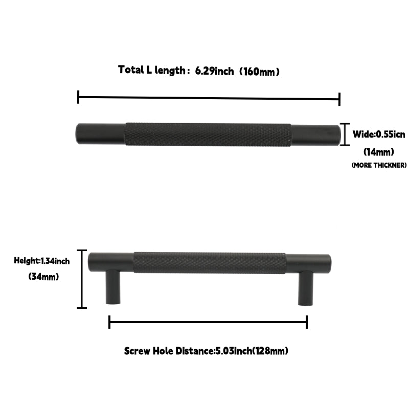 Matte black aluminum alloy knurled handle for luxury cabinets