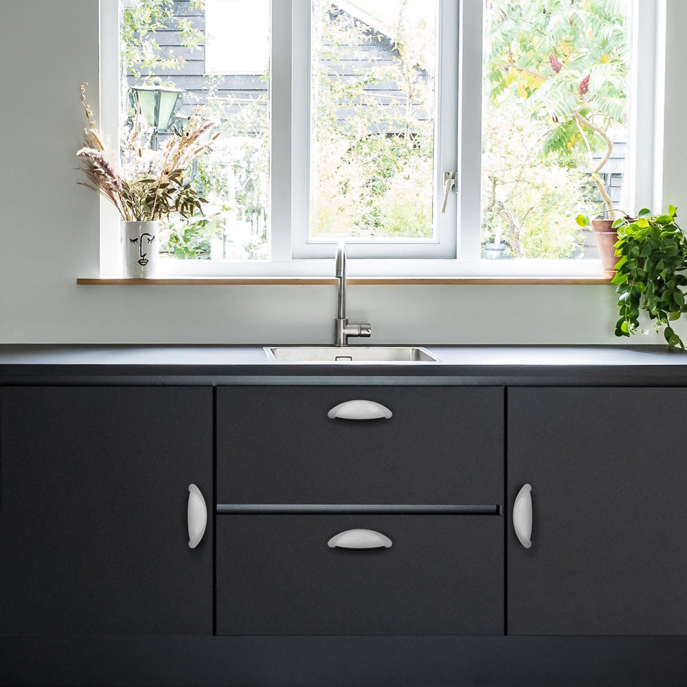 Modern half round drawer pull handles suitable for cabinets, dressers, and wardrobes