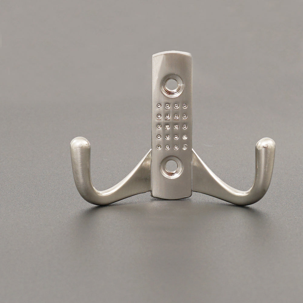 Modern satin nickel wall hooks designed for coats, hats, or bags