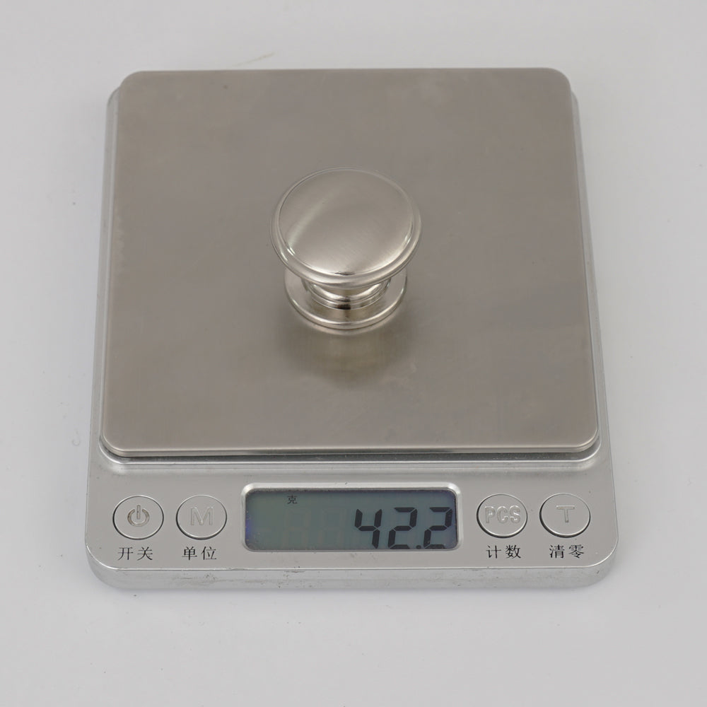 Nickel brushed zinc alloy drawer handle, single hole, 5 pieces per pack