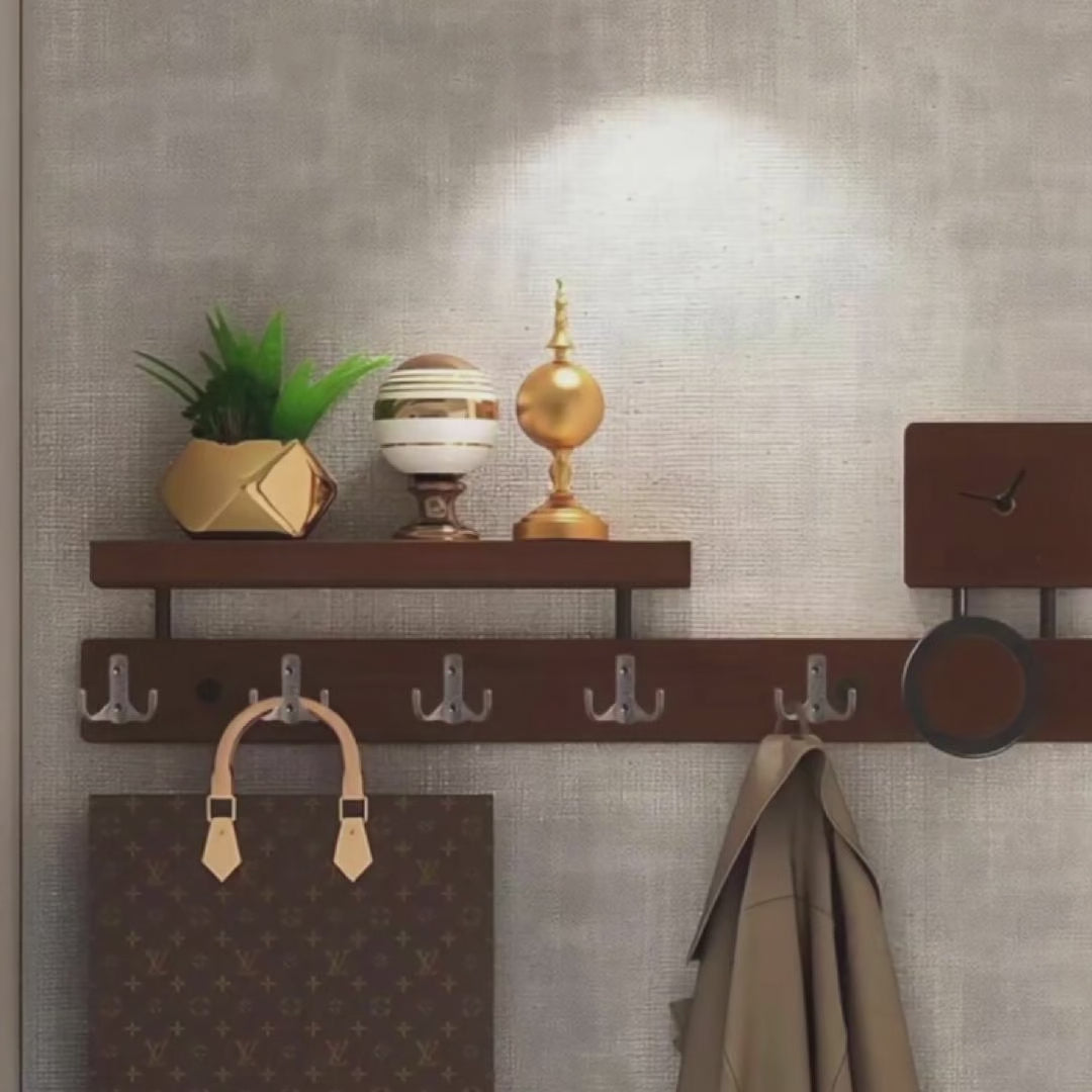 Stylish satin nickel coat hooks adding functionality to home décor.
