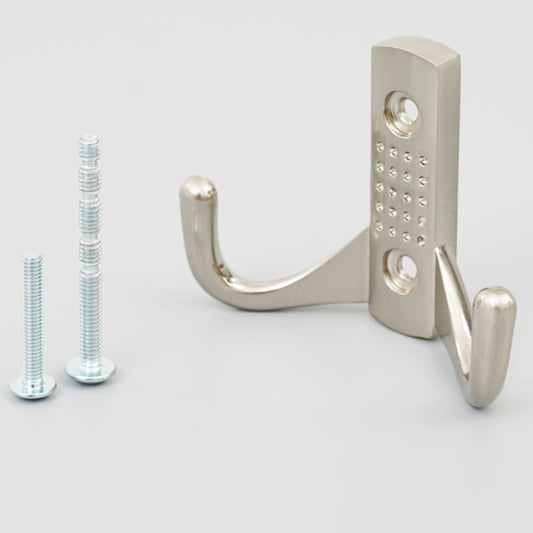 Four satin nickel wall coat hooks displayed as a complete set.